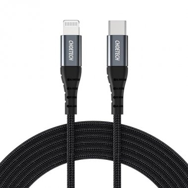 CHOETECH IP0039 1.2m type-c to lightning MFI nylon braid cable – GRAY (CTIP0039-GY)