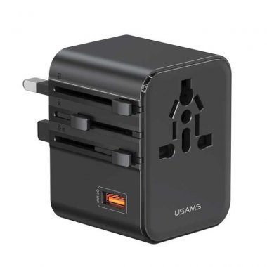 USAMS CC309 25W Dual Type-C + USB Universal Travel Charger(US/AU/UK/EU) – Black (USM140-AK-BK)