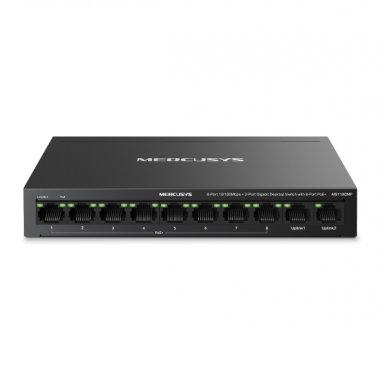MS110CMP 8-Port 10/100 Mbps + 2-Port Gigabit Desktop Switch with 8-Port PoE+