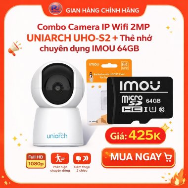 Combo Camera IP Wifi UNIARCH UHO-S2 2MP Kèm Thẻ Nhớ IMOU 64GB | Phù Hợp Nhà & Cửa Hàng