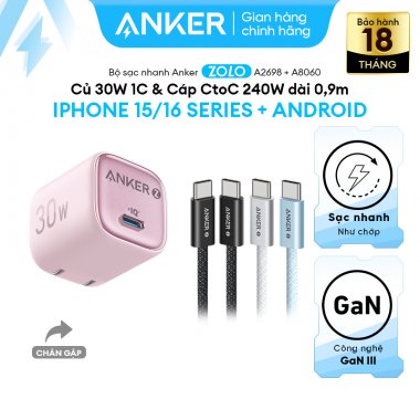 Củ sạc Anker Zolo 1C 30W Hồng (Pink) B2B_A2698