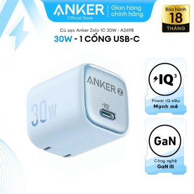 Củ sạc Anker Zolo 1C 30W Xanh dương (Blue) B2B_A2698