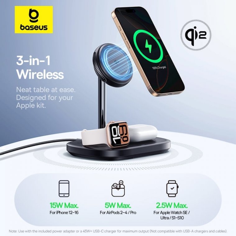 Đế sạc không dây đa năng Baseus EnerFill FS41 3-in-1 Wireless Charging Stand with TEC Cooling – BLAC