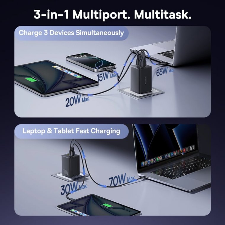 Baseus EnerFill FE11 Fast Charger 2C+U 100W (US Plug) – BLACK