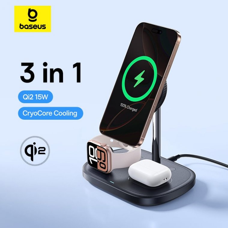 Đế sạc không dây đa năng Baseus EnerFill FS41 3-in-1 Wireless Charging Stand with TEC Cooling – BLAC
