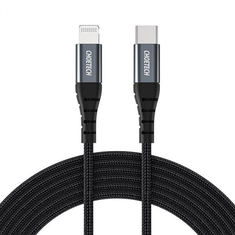 CHOETECH IP0039 1.2m type-c to lightning MFI nylon braid cable – GRAY (CTIP0039-GY)