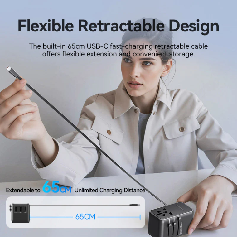 Củ sạc nhanh du lịch toàn cầu 1C + 2A VENTION FJI (US/UK/EU/CN) 65W – BLACK