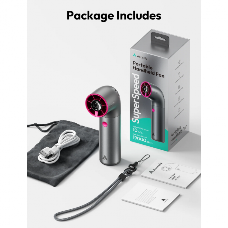 Quạt tích điện Mini cầm tay AECOOLY Aero Ultra (4500mAh) – GRAY ( AEPH03-GY)