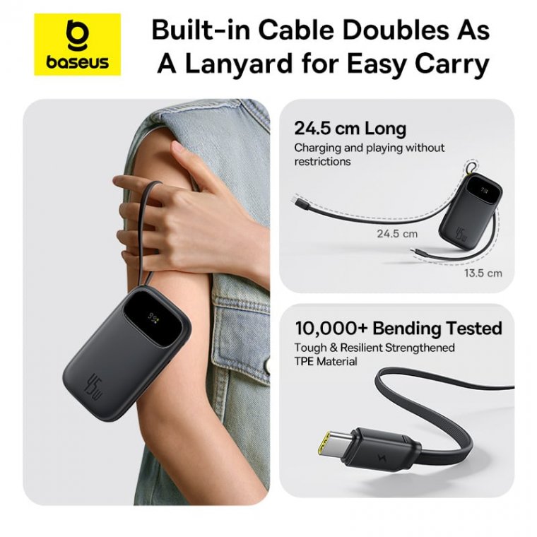 OS-Baseus EnerFill FC31 Qpow 3 Digital Display Power Bank with USB-C+iP Cables 20000mAh 45W Galaxy B