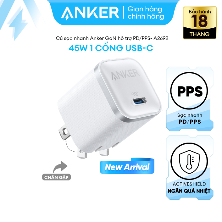 Củ sạc Anker Nano 1C 100W (kèm cáp USB-C) Trắng (White) – B2C_B2679121