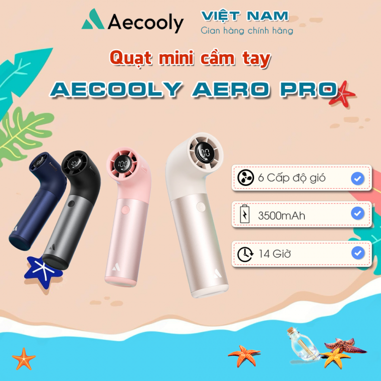 Quạt tích điện Mini cầm tay AECOOLY Aero Pro (3500mAh) – BLUE (AEPH01-BL)