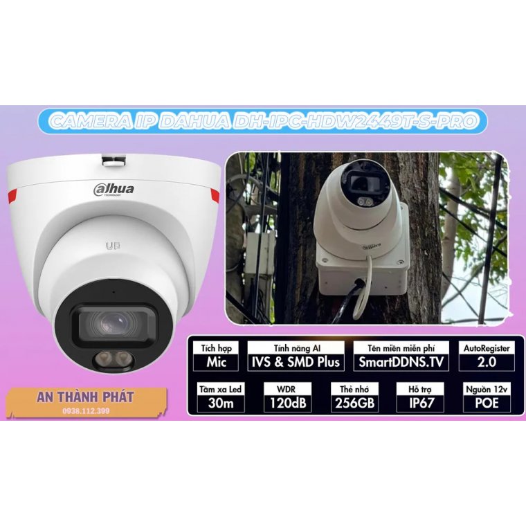 Camera IP 4MP WizColor DAHUA DH-IPC-HDW2449T-S-PRO (kbt)