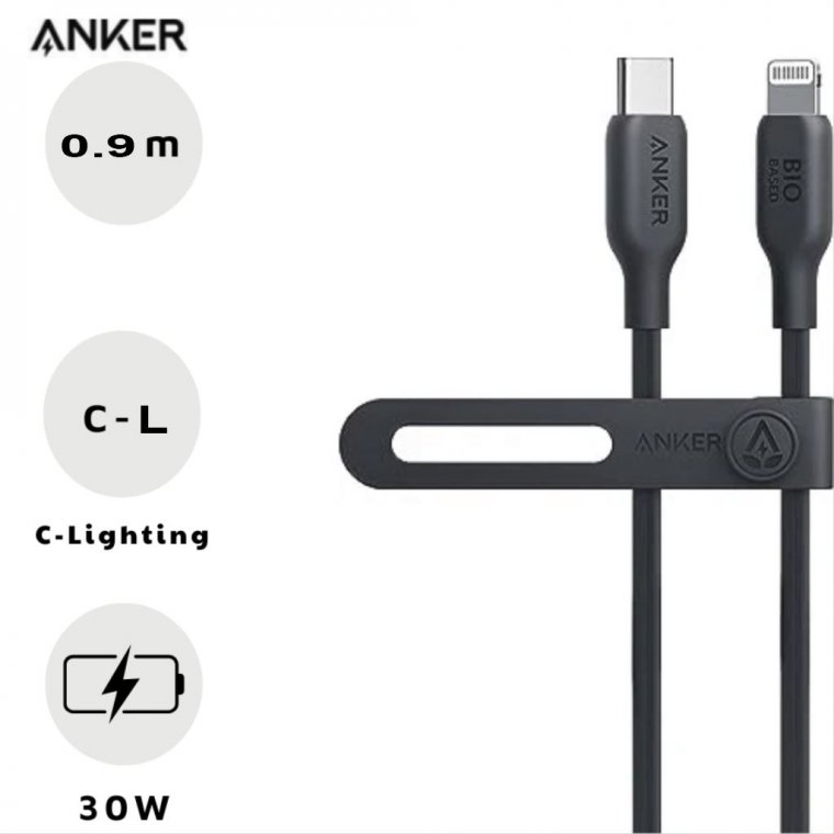 Cáp sạc Anker 542 C-L 0.9m TPE Bio-Based Đen (Black) – B2B_A80B1