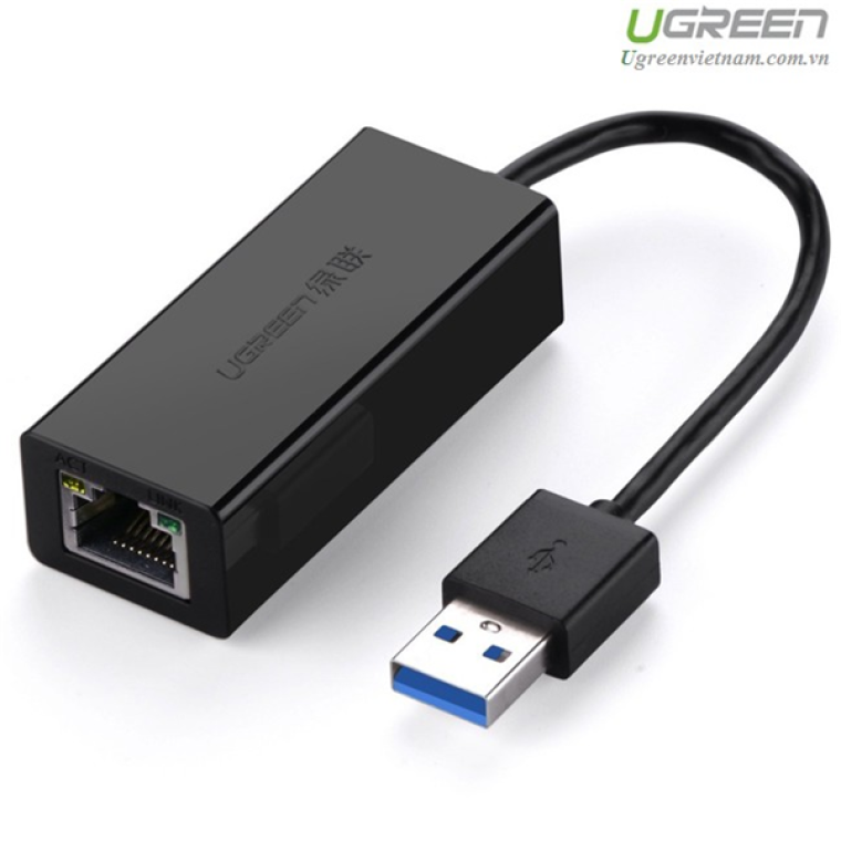 Cáp chuyển USB ra LAN (USB 3.0) hỗ trợ 10/100/1000 Mbps màu Đen (CR111) Ugreen 20256	