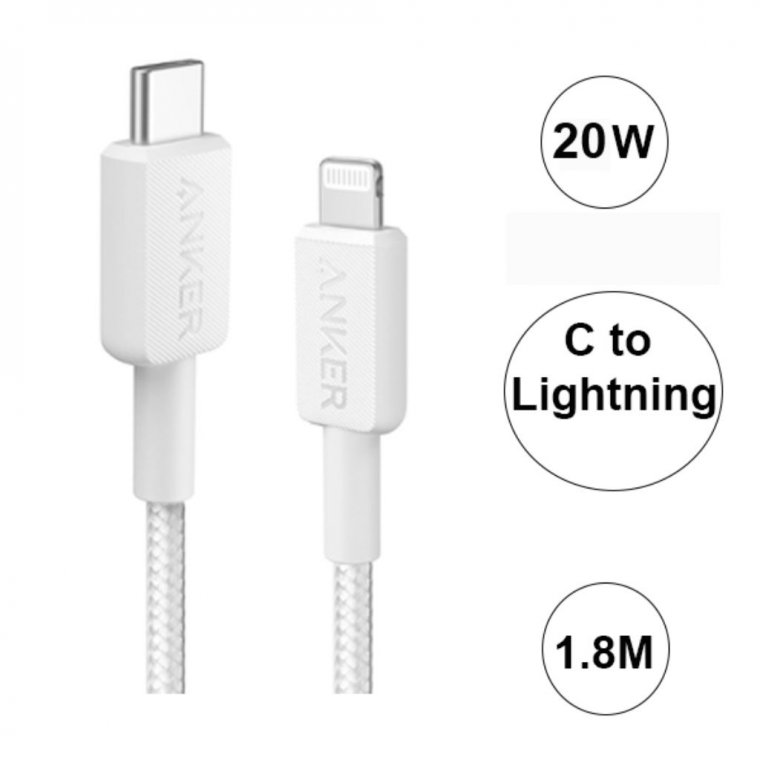 Cáp sạc Anker 322 C-L 1.8m Nylon Trắng (White) – B2B_A81B6