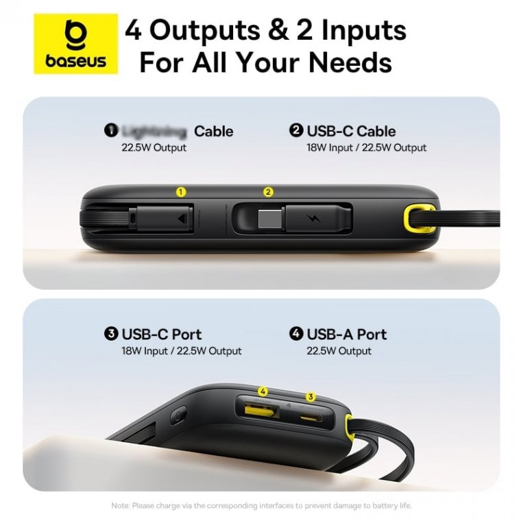 OS-Baseus EnerFill FC31 Digital Display Power Bank with 2 Built-in Cables 10000mAh 22.5W Galaxy Blue