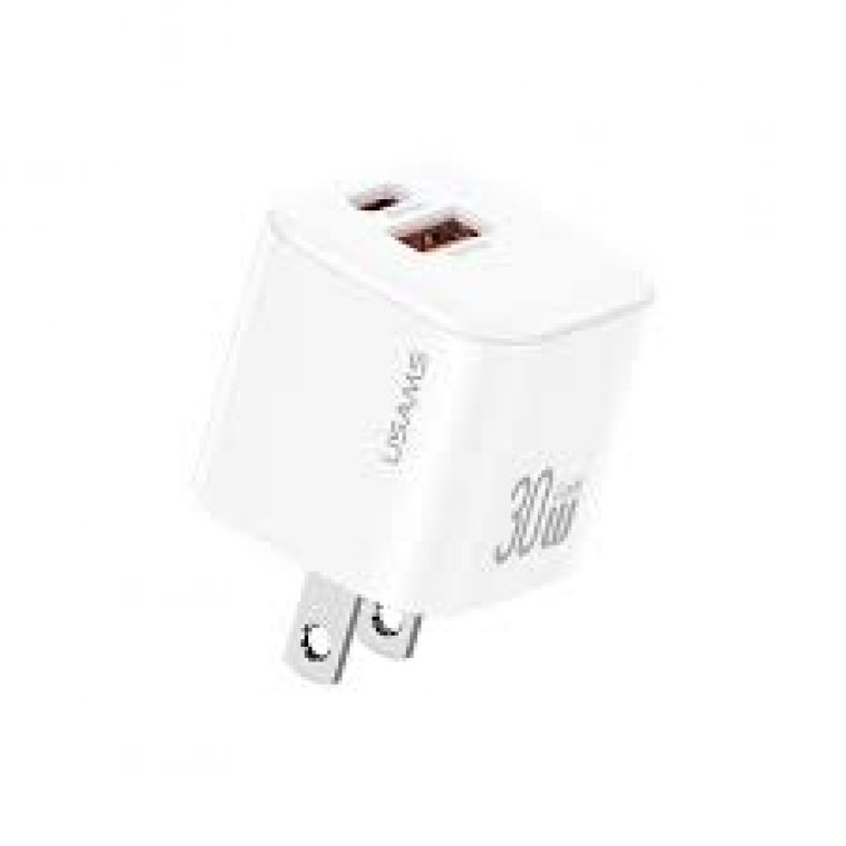 USAMS CC270 30W GaN Mini A+C Dual Ports Fast Charger (US) – JC Series – White