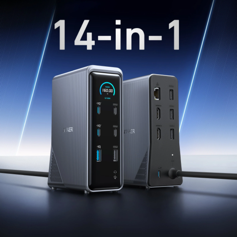 Trạm sạc Anker Prime (14-in-1, Dual Display, 160W) Xám (Gray) – Mã: B2C_A83B61A1