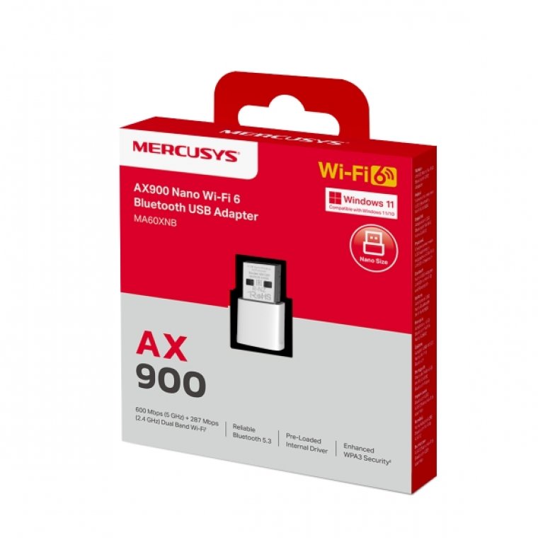 Mercusys AX900 Nano Dual Band Wi-Fi 6 Bluetooth 5.3 USB Adapter (MA60XNB)