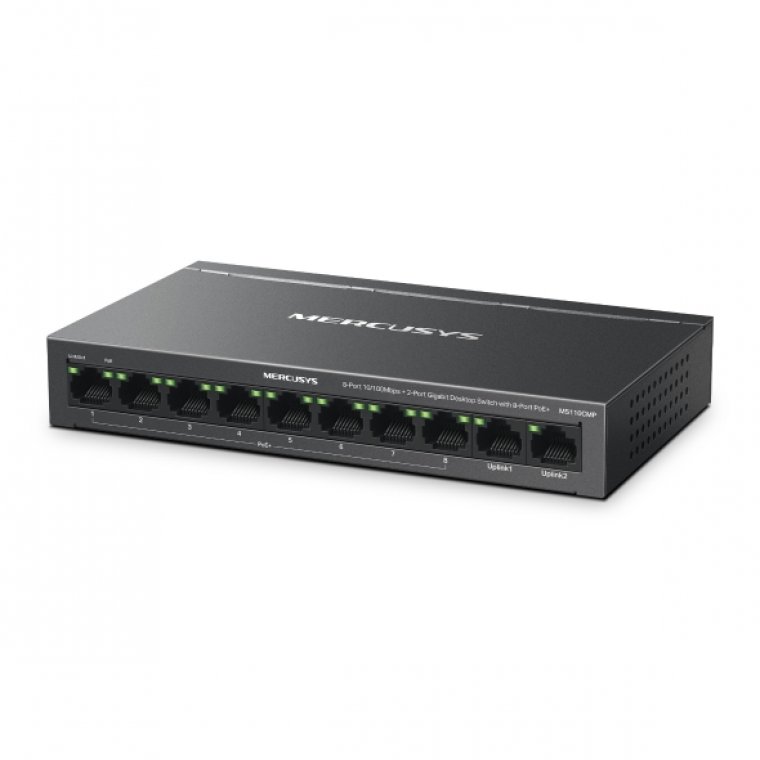 MS110CMP 8-Port 10/100 Mbps + 2-Port Gigabit Desktop Switch with 8-Port PoE+