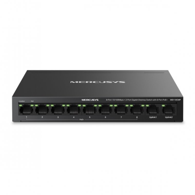 MS110CMP 8-Port 10/100 Mbps + 2-Port Gigabit Desktop Switch with 8-Port PoE+