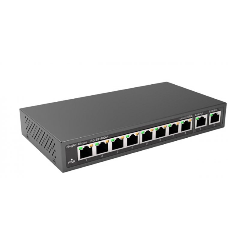 Thiết bị chuyển mạch Switch RUIJIE RG-ES110D-P 8-Port 100Mbps + 2-Port Uplink 1000Mbps