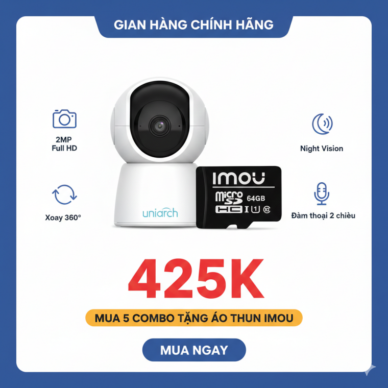 Combo Camera IP Wifi UNIARCH UHO-S2 2MP Kèm Thẻ Nhớ IMOU 64GB | Phù Hợp Nhà & Cửa Hàng