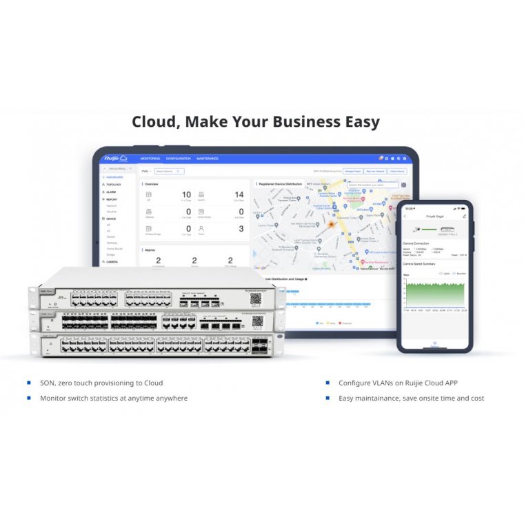 Switch Layer 3 Smart Managed Reyee PoE+ RG-NBS5200-48GT4XS-UP, 48 Cổng 10/100/1000BASE-T, 4 cổng qua