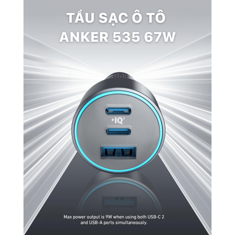 Tẩu sạc ô tô Anker 535 2C1A 67W Xám (Gray) – Mã: B2B_A2731
