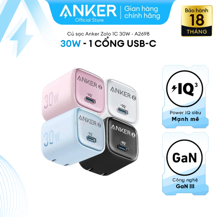 Củ sạc Anker Nano 1C 45W Đen (Black) B2B_A2692
