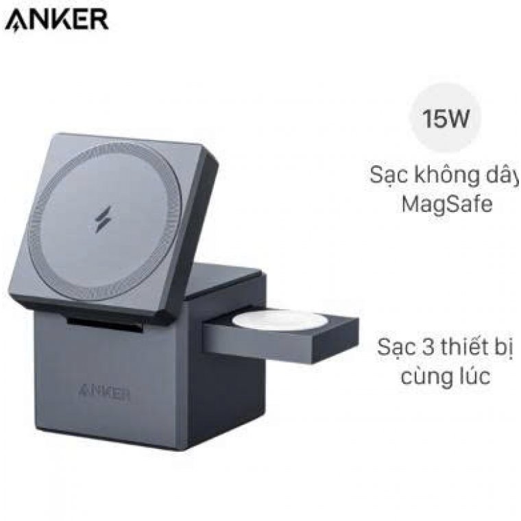 Đế sạc Anker 737 3-in-1 Cube MagSafe Xám (Gray) – B2B_Y1811JA1