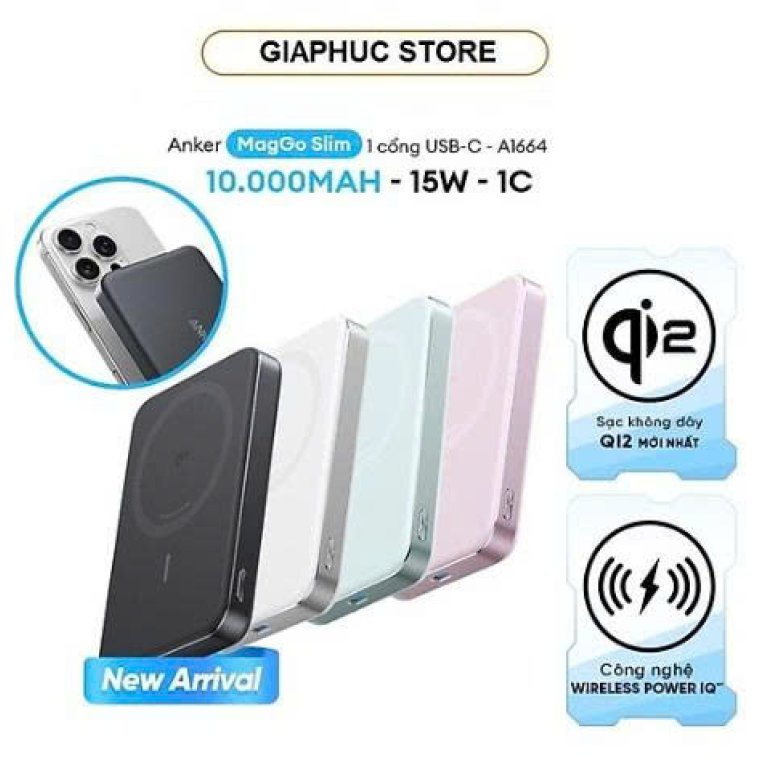 Sạc dự phòng Anker MagGo 1C 15W 10000mAh Hồng (Pink) – Mã: B2B_A1664