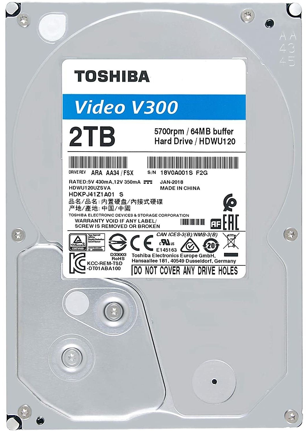 Ổ cứng HDD Toshiba V300 64MB 2TB 6Gb/s - HDWU120UZSVA