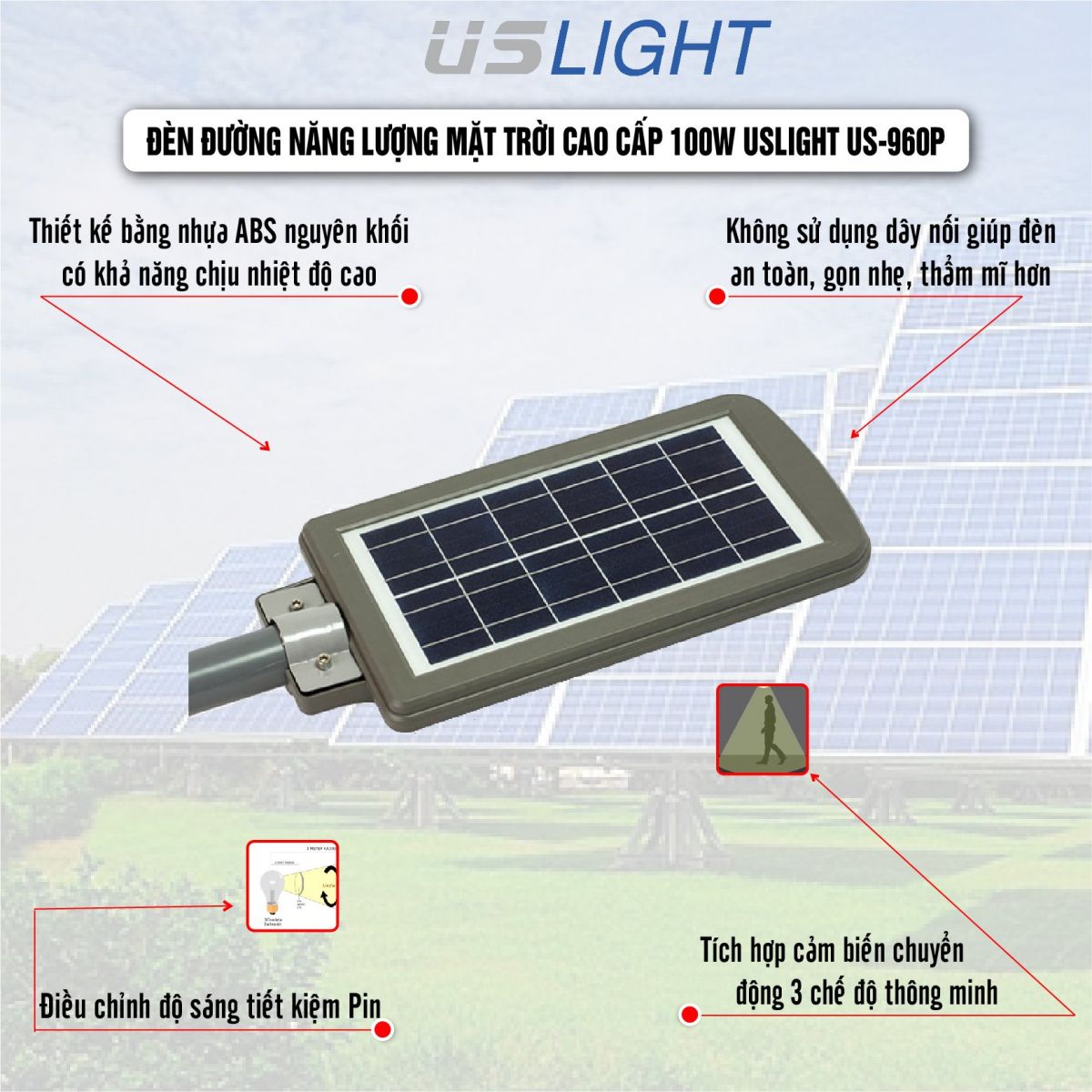 Đèn năng lượng mặt trời liền thể US-960S (60W)